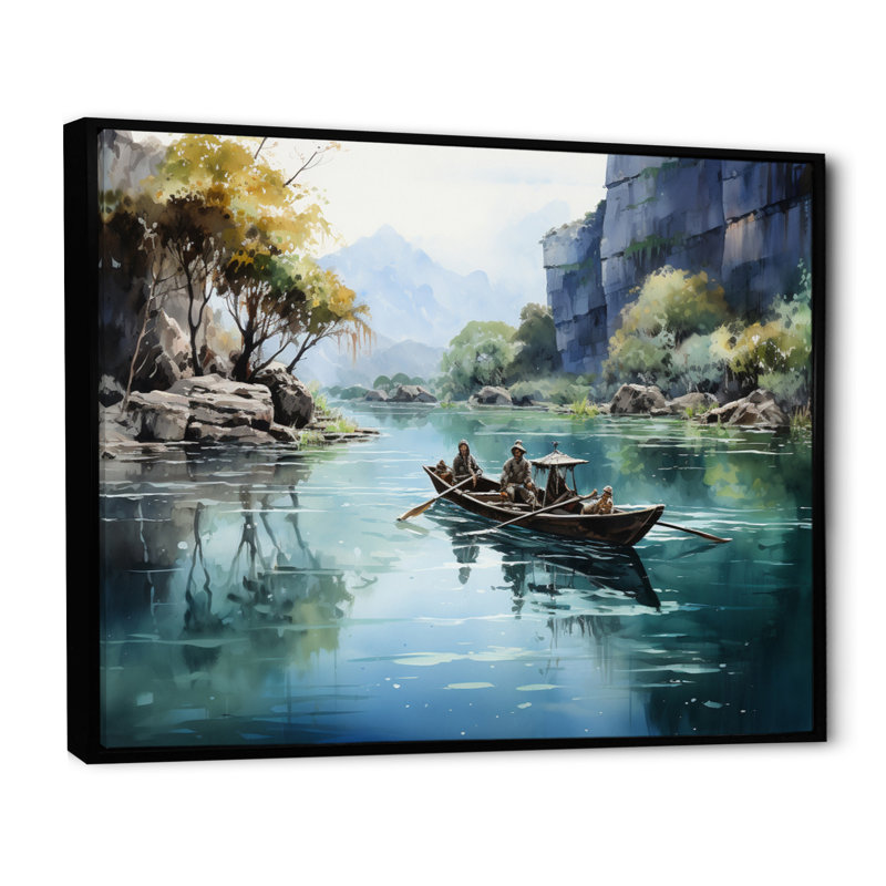 «Boat In Vietnam Hidden Waterway I», reproduction d'art sur toile, H 16 po x l 32 po x P 1 po, Cadre flottant noir