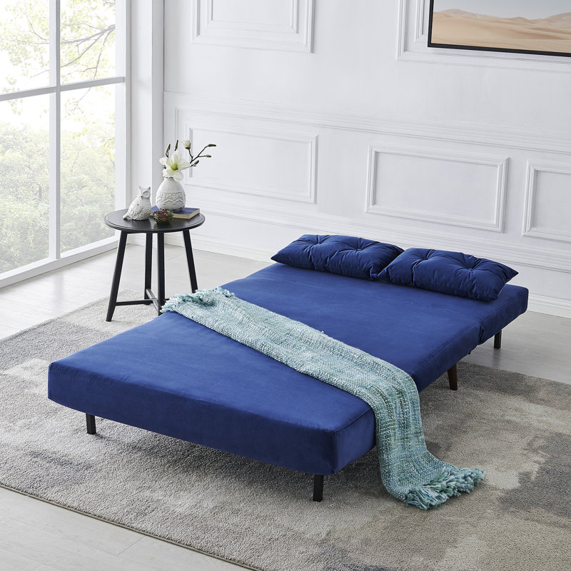 Visconti Full / Double 123 " Upholstered Futon and Mattress, Blue Velvet