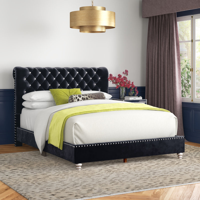 Kailyn Upholstered Sleigh Bed, King, Black
