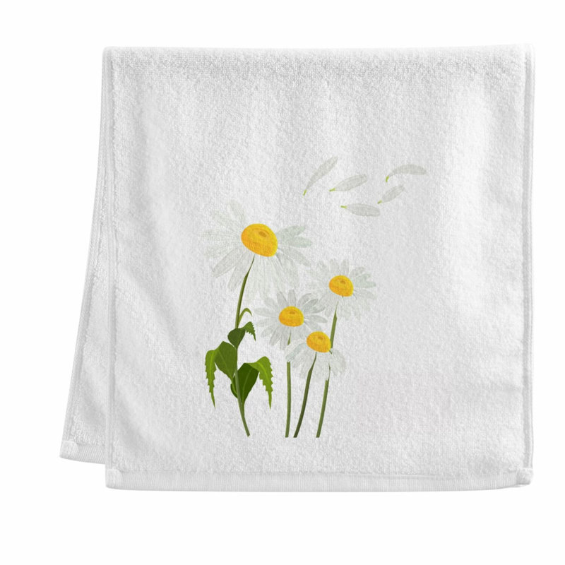 Daisy Delight 100% Cotton Hand Towels - Soft, Absorbent, 16x30 Inch, White
