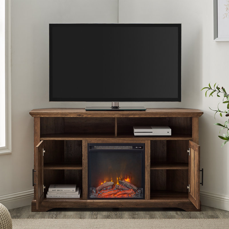 Yolanda 54" TV Stand with Electric Fireplace, Rustic Oak