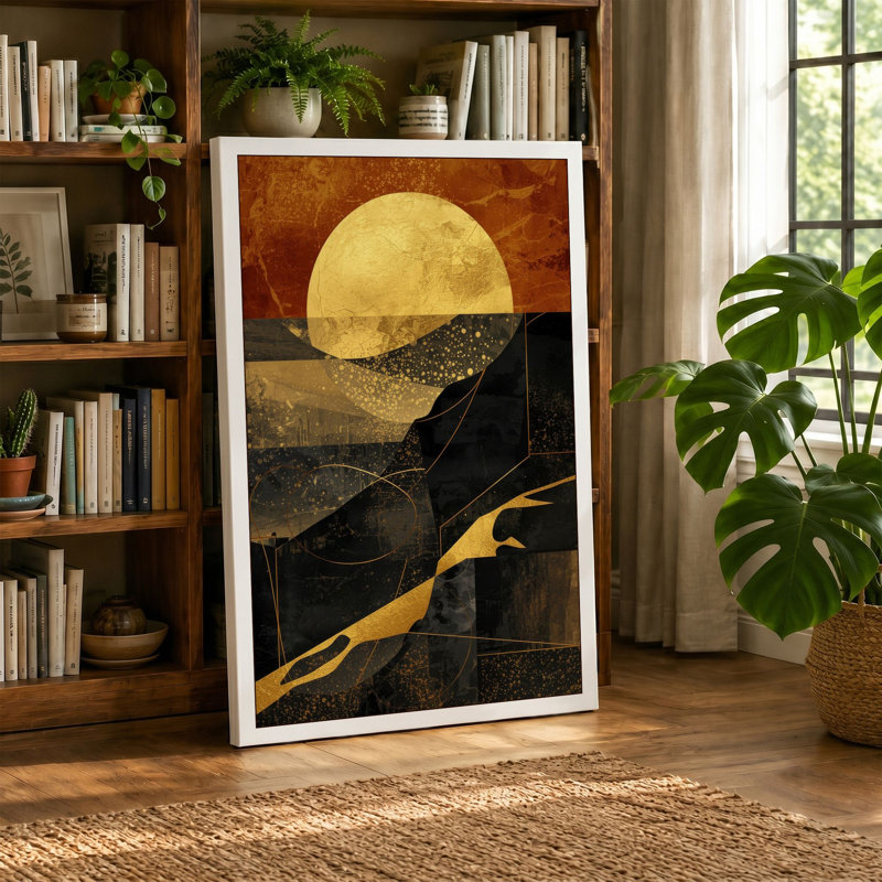 Moon Over Mountains Modern - Wrapped Canvas, 36x24 - 91.4 x 61.0 cm, Taupe Border