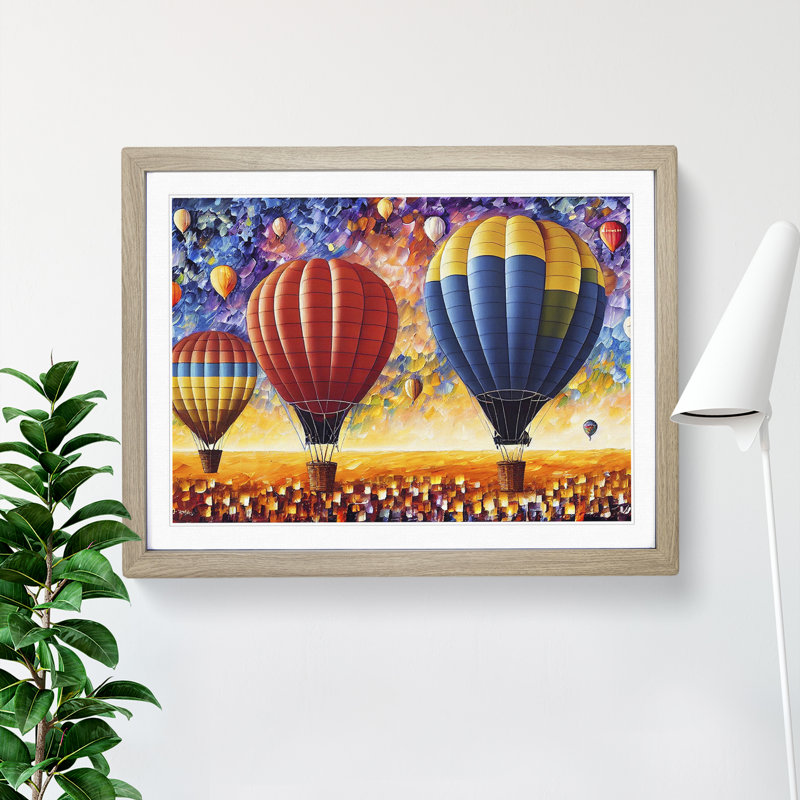 XH1022-6632X Hot Air Balloons Vol.2 Abstract 1 Piece Single Picture Frame Painting, 34cm H x 46cm W x 2cm D, Oak