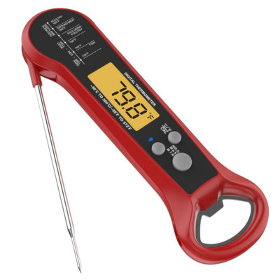 Thermomètre à viande à lecture instantanée, thermomètre pour aliments avec ouvre-bouteille, rouge