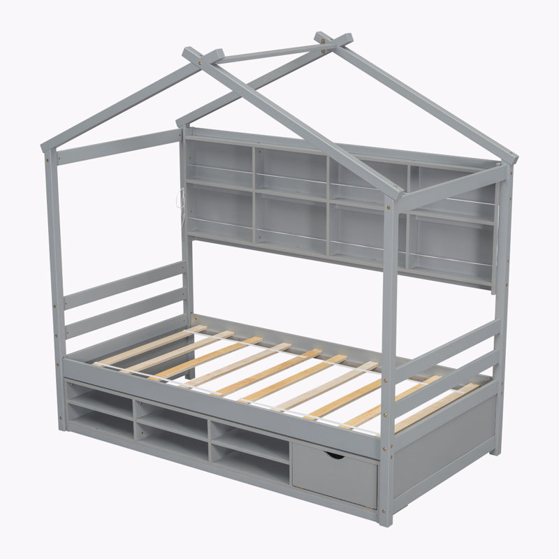 Lit plateforme avec rangement Addalina, Simple, Gris / naturel