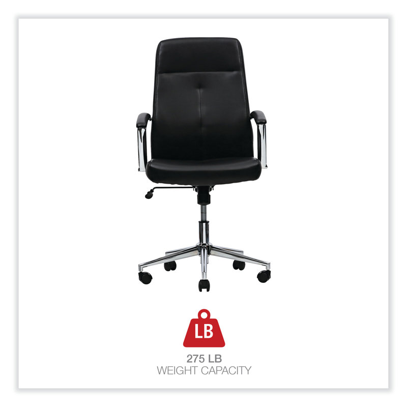 Black Leather Task Chair with Chrome Base and Fixed Arms