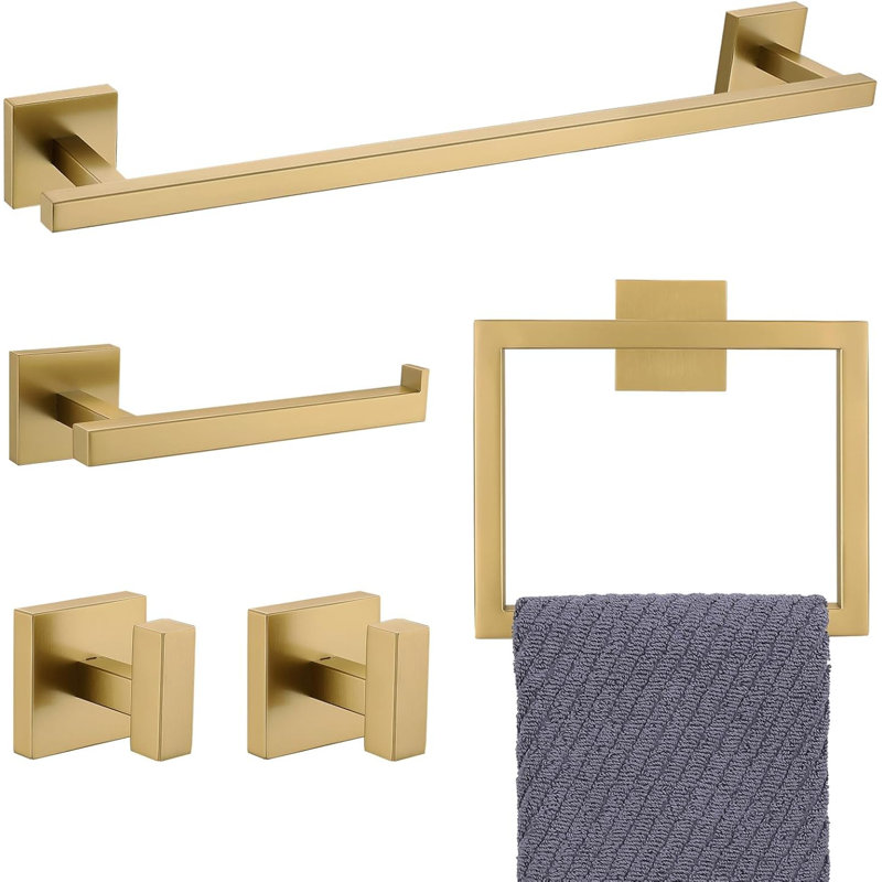 Ensemble de porte-serviettes, ensemble de quincaillerie de salle de bain 5 pièces, accessoires de salle de bain, porte-serviettes en acier inoxydable SUS304 fixé au mur 23,6 po