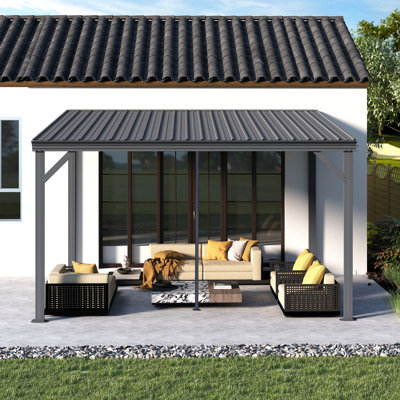 Pergola murale de terrasse avec toit en acier galvanisé incliné