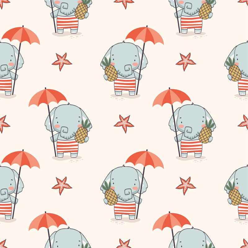 Rouleau de papier peint adhésif 8,5 pi x 24 po Emmeloord Elephants and Umbrella