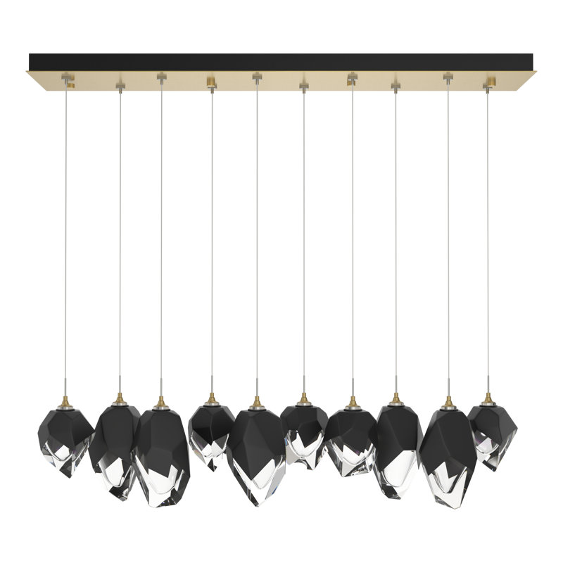 Chrysalis 10 - Light Kitchen Island Geometric Pendant, 15" - 80", Black, Modern Brass
