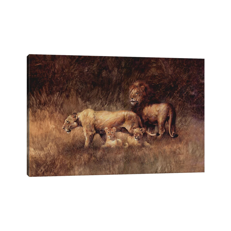 «Pride of Lions» par Giordano Studios - peinture sur toile tendue, H 8 po x l 12 po x P 0,75 po