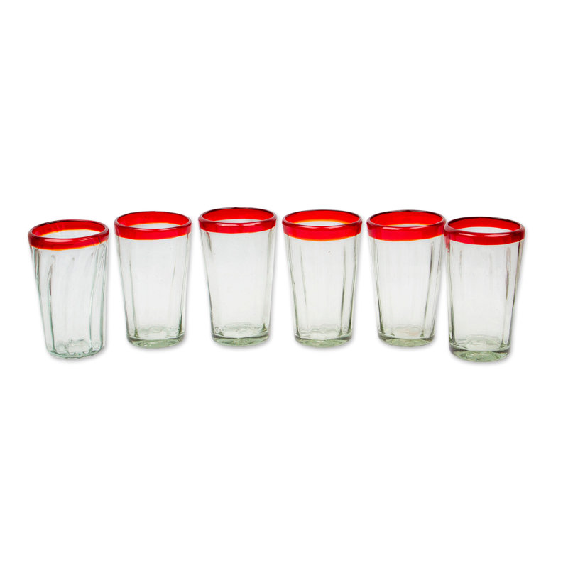 6 Collectible Mexican Recycled Glasses, Ruby Red