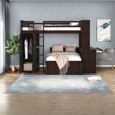 Lit mezzanine double compact avec armoire simple en bois et MDF pour maison moderne