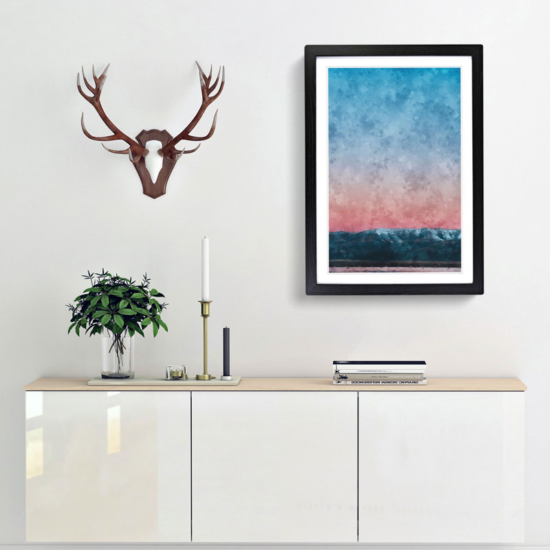 Sunset over the Mountains - Framed Print, 87cm H x 62cm W x 2cm D, Black Framed