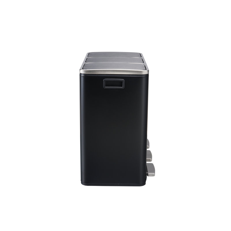 The Step N' Sort, 3X18l, 3-Compartment Trash And Recycling Bin With Slow Close Lid And Removable Inner Bins, Black, Black