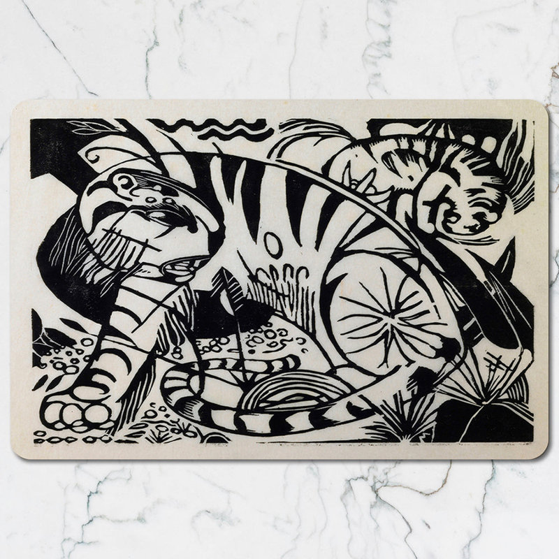 Tiger Placemat And Coaster Set With Black And White Illustration