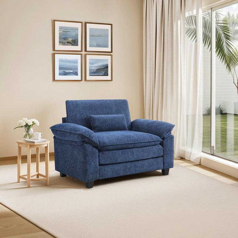 Upholstered Extra Wide Accent Chair , Dark Blue