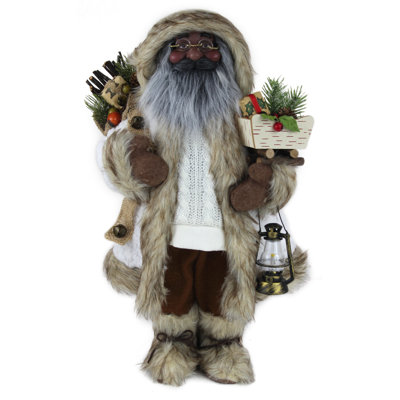 Standing Fleece and Cable Knit Woodland Ethnic Santa Claus Figurine