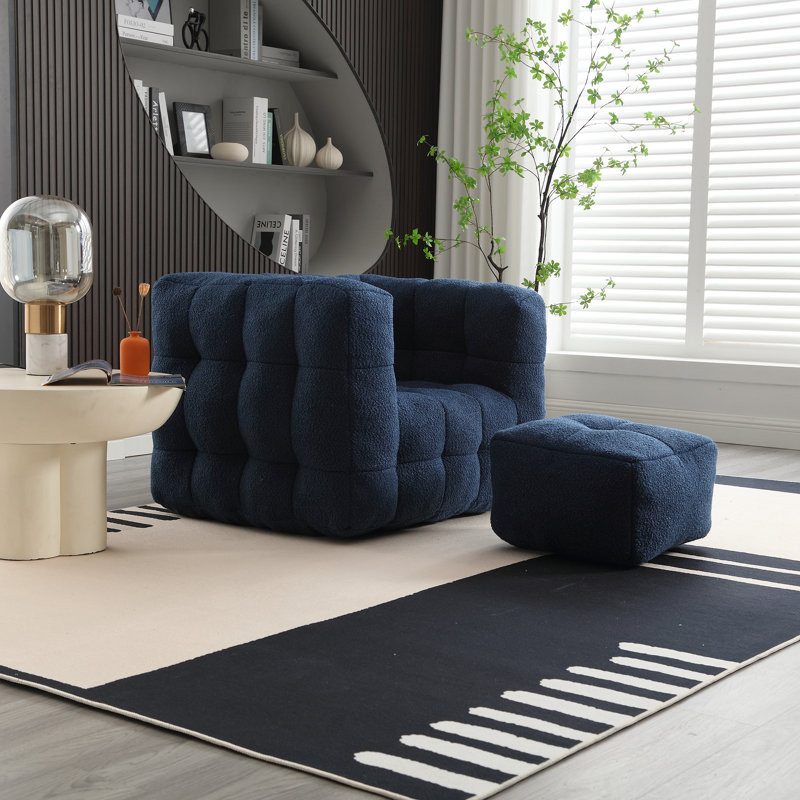 fauteuil à billes avec repose-pieds, Polyester marine