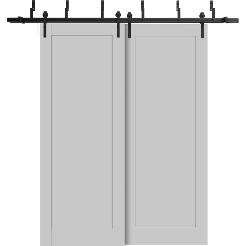 Panelled Wood Quadro Sliding Closet Doors, Matte Grey, 60" x 80"