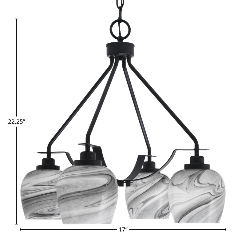 Lustre 4 lumières Odyssey Downown illustré avec verre de 6 po, Tourbillon onyx, Noir mat