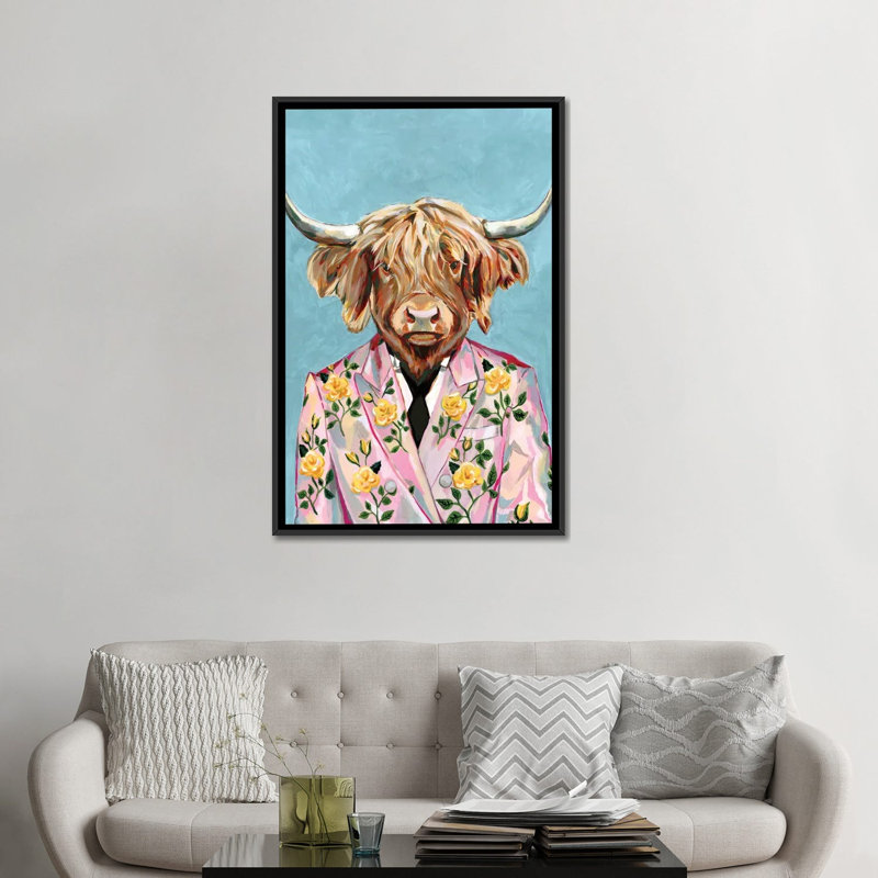 « Vache » par Heather Perry-impression, H 48 po x l 32 po x P 1,5 po, Toile avec cadre noir, Pas de tapis