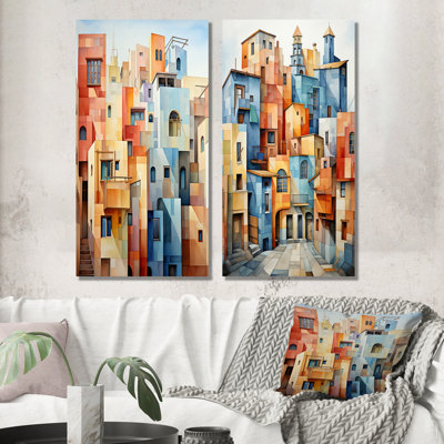 Multicolor Cubism Cityscape - Cubism Wall Art Prints Set Of 2