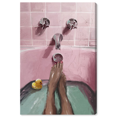 «Pink Bath Lounge», peinture sur toile à cadre flottant