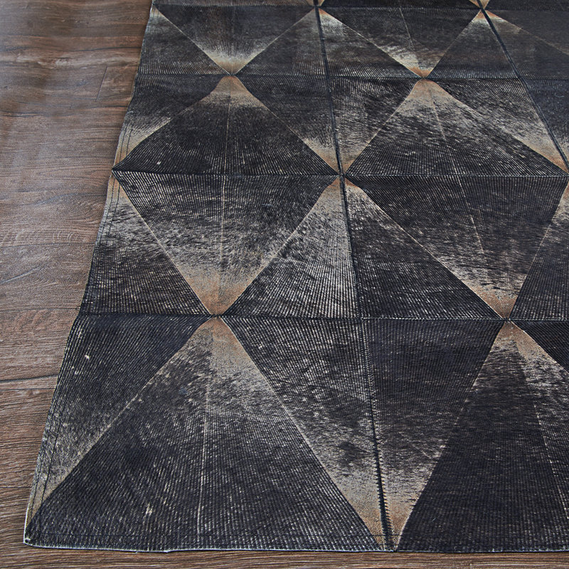Easthampton Black Geometric Handmade Cowhide Rug, Runner 2' x 4'