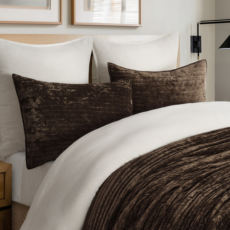 Luxe Velvet Channel Quilt Set, Queen, Walnut Brown