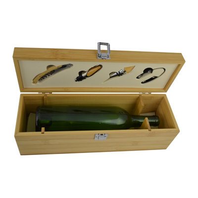 14" Natural Wood Wine Box w Accessories
