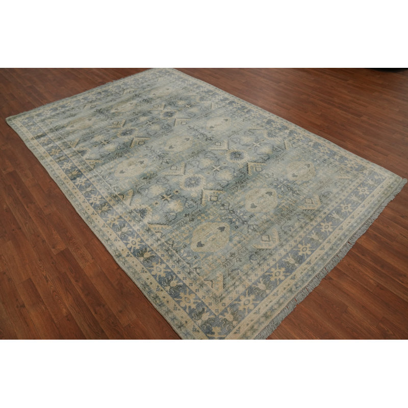 Tapis unique bleu marine et bleus 9 pi 9 po x 6 pi 6 po