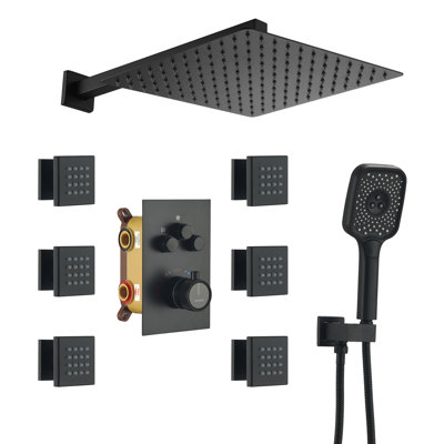 Système de douche thermostatique mural à 3 fonctions 12 pouces avec 6 jets corporels Revitalize