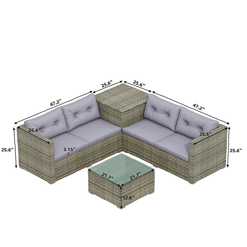 4-Person Outdoor Seating Group with Cushions, Storage Box and Table, Grey