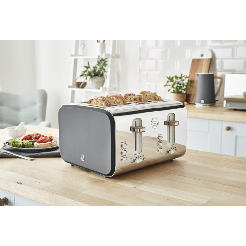 Swan Nordic 4-Slice Toaster with Defrost/Reheat/Cancel Functions, Cord Storage, 1500W, Grey