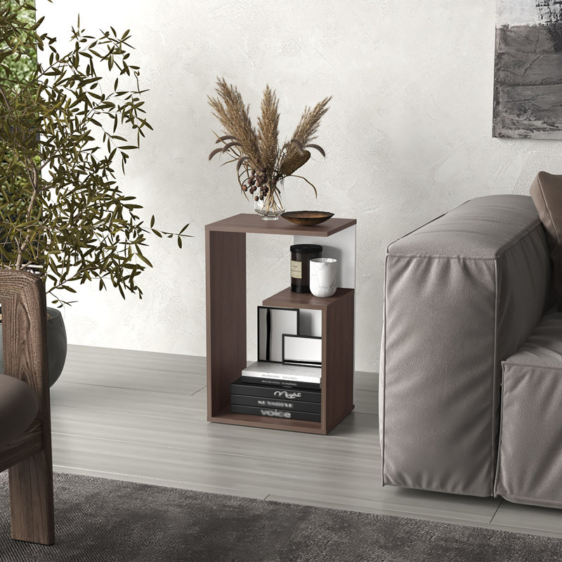 Side Table Sallis Nightstand Living Room Furniture, Brown/White