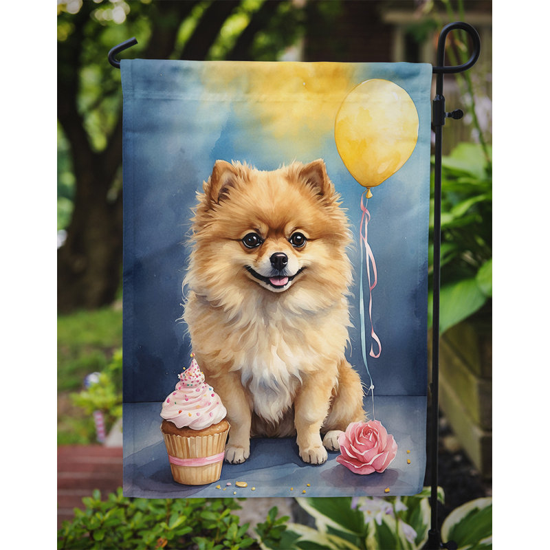 Drapeau de jardin «Happy Birthday», Loulou de Poméranie