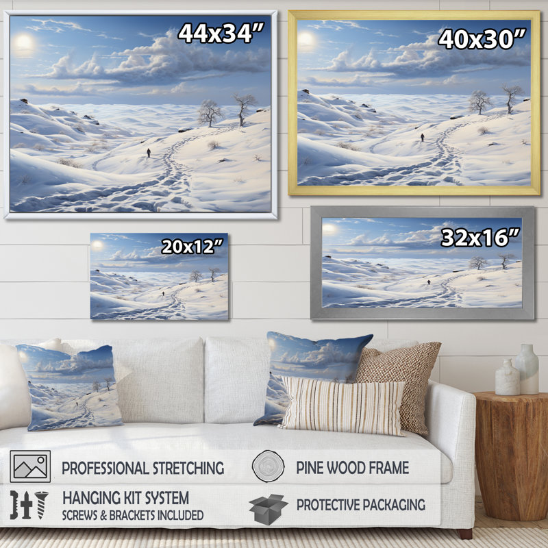 Paysage solitaire hivers - impression, Cadre naturel flottant, H 34 po x l 44 po x P 1,5 po