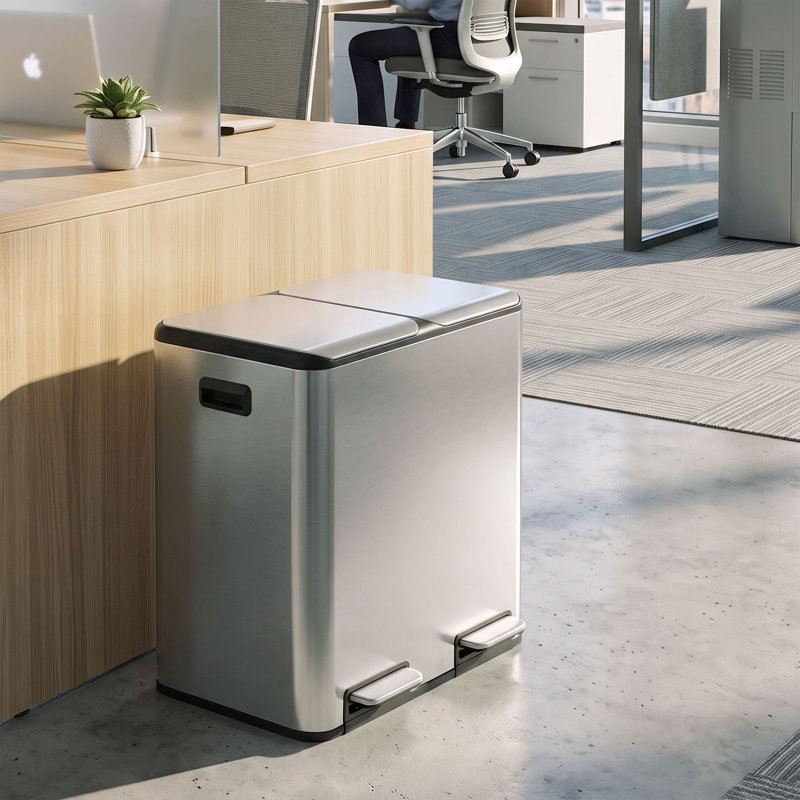 Stainless Steel, Plastic Multi-Compartment Rubbish & Recycling Bin