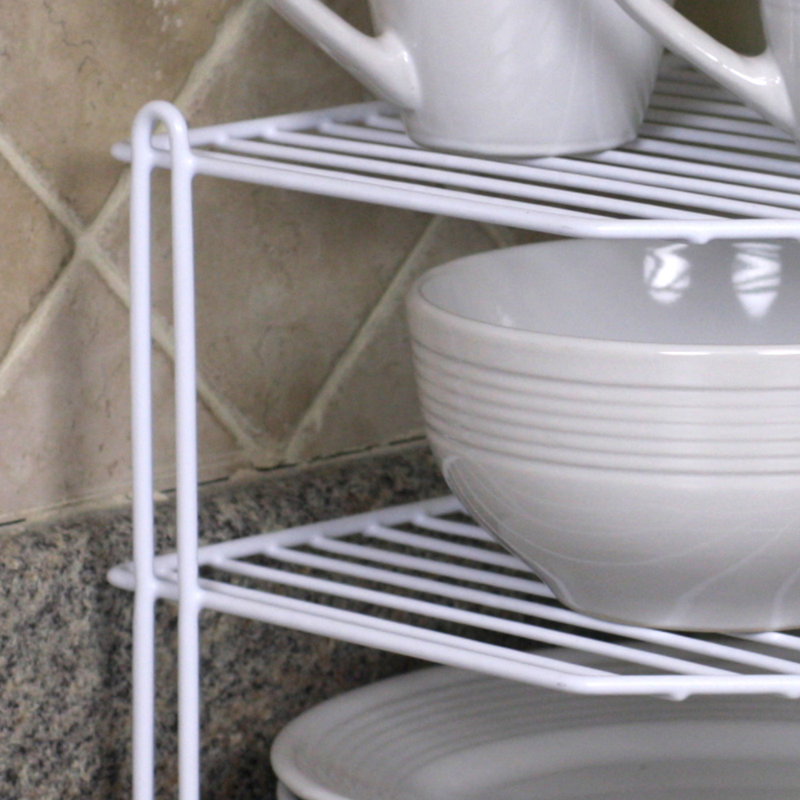 Support de rangement de coin en acier enduit de vinyle à 3 niveaux pour la maison Basics, blanc