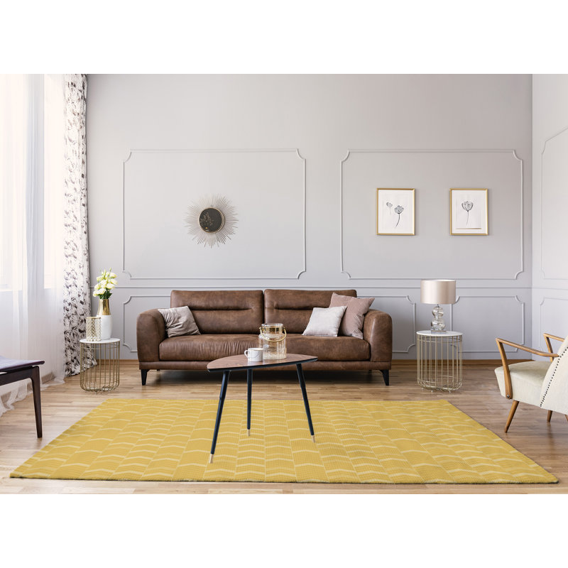 Tapis jaune citron à chevrons à lignes monochromes, Rectangle 4 pi x 6 pi