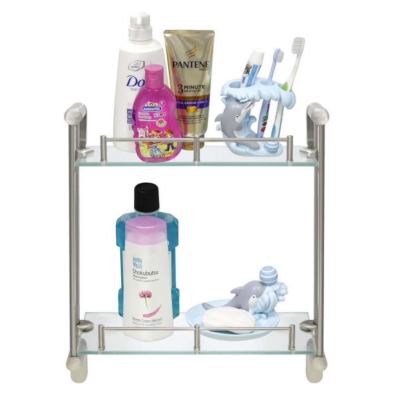 Étagère murale double en verre azahit, Nickel satiné