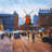 Street scene to moulin rouge - Contemporary Beige metal print