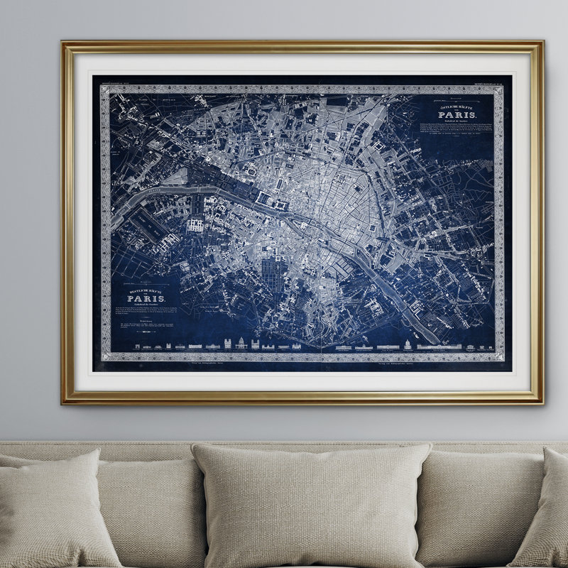 « rétro paris map map », impression, Or, H 20 po x l 24 po x P 1,5 po