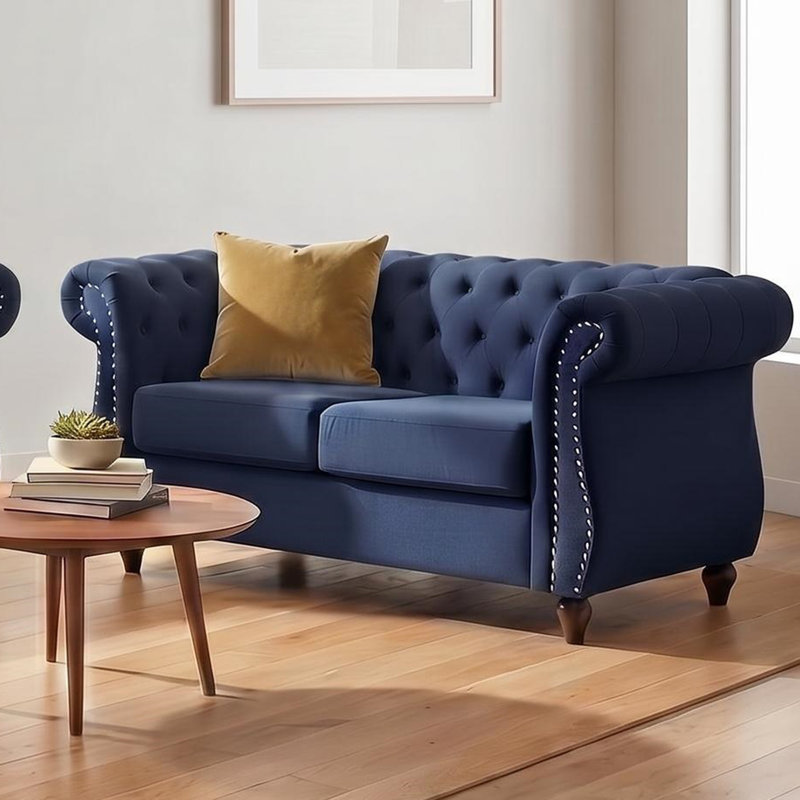Fauteuil d'appoint Chesterfield, Velours bleu foncé, L 67,6 po