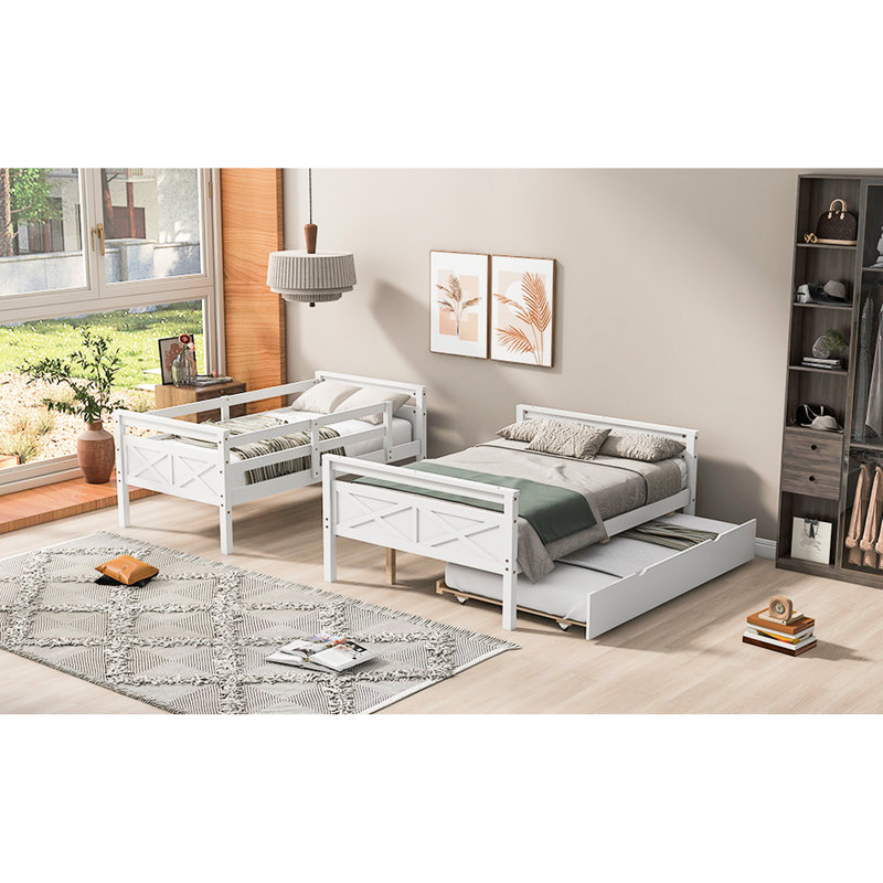 Lit superposé simple au-dessus d'un lit double avec une construction stable et un lit gigogne blanc - choix de chambre à coucher de qualité option polyvalente