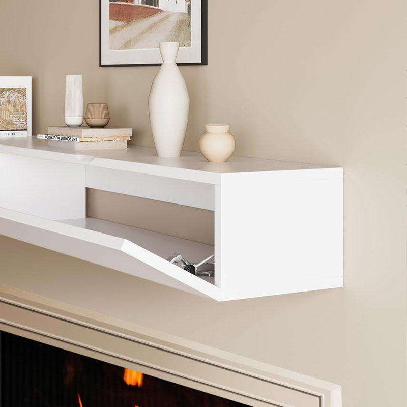 White Colored Storage Fireplace Mantel, White