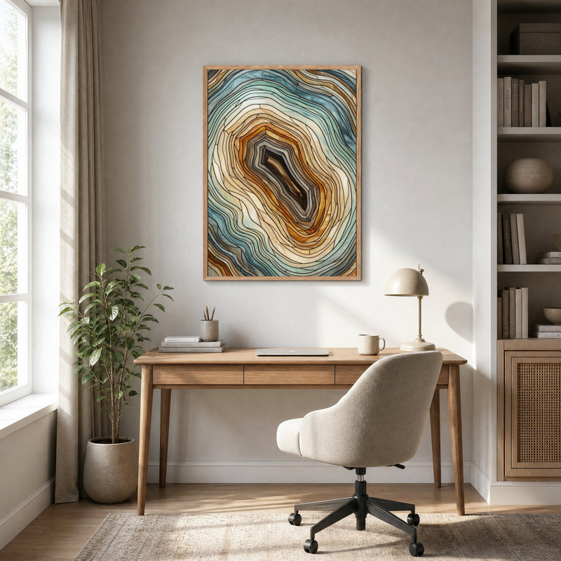 «Swirling» sarcelle et géode brune, H 48 po x l 36 po