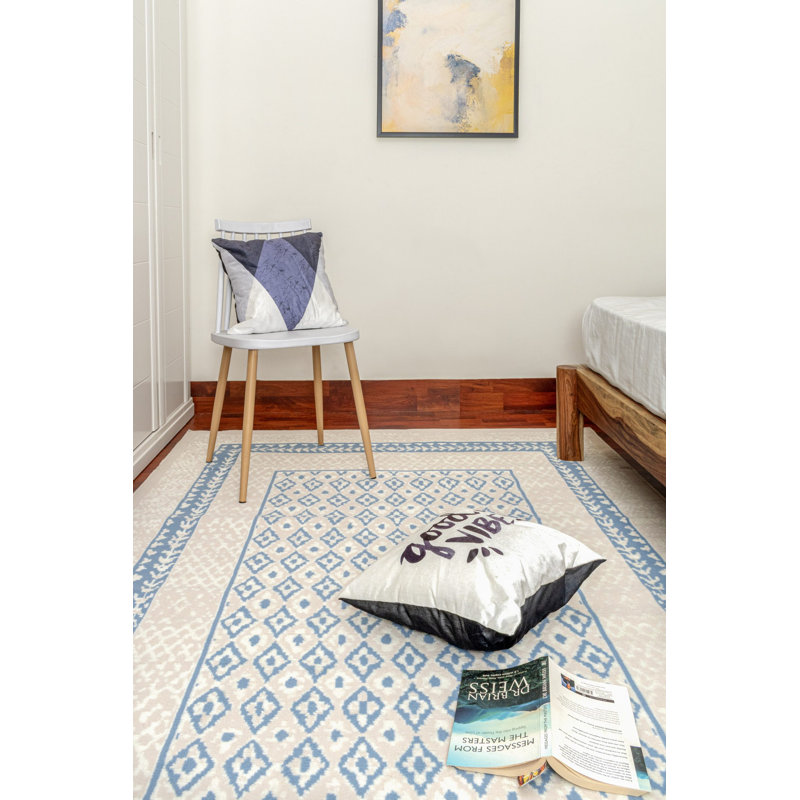 Tapis gris / bleu clair Southwestern, Rectangle 3 pi 6 po x 5 pi 6 po