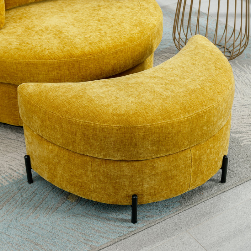Mustard Chenille Swivel Barrel Chair with Ottoman
